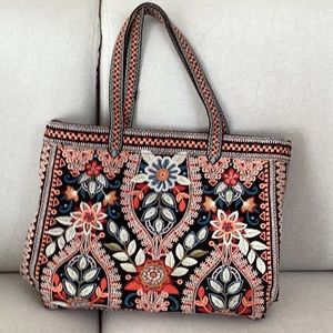 Johnny was linen embroidered tote